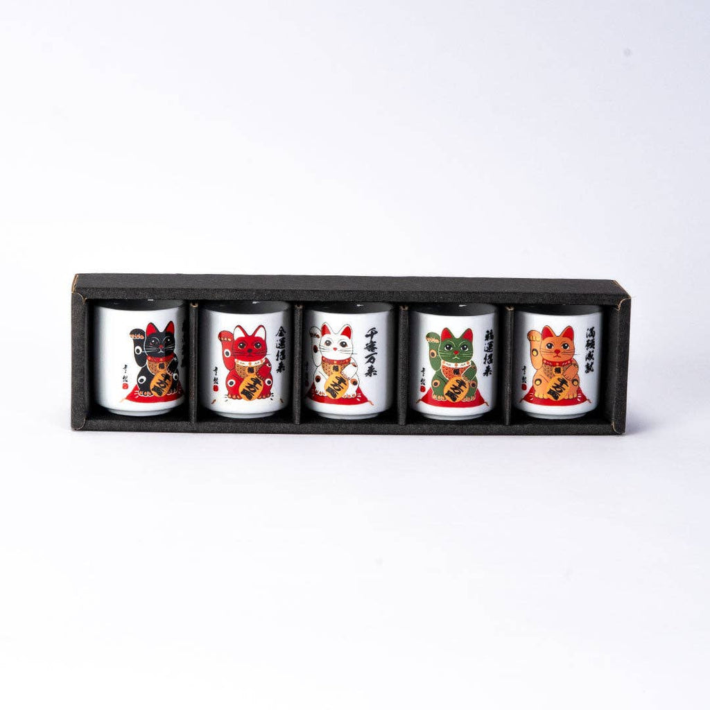 5 Piece 1.5oz Sake Cup Gift Set Lucky Cats JP (1/60)
