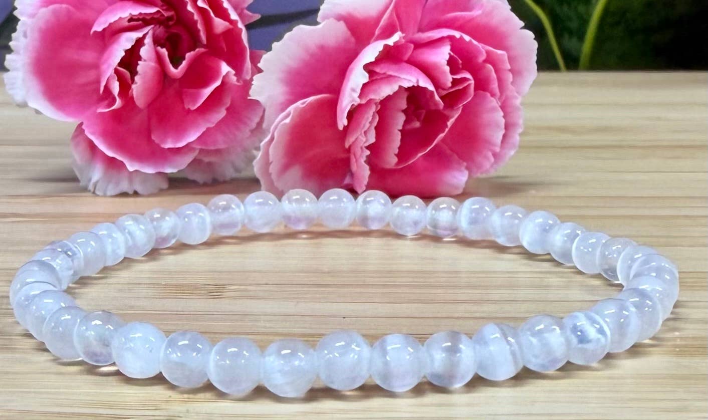 4mm Natural Selenite Crystal Healing Stretch Bracelet 7.5"