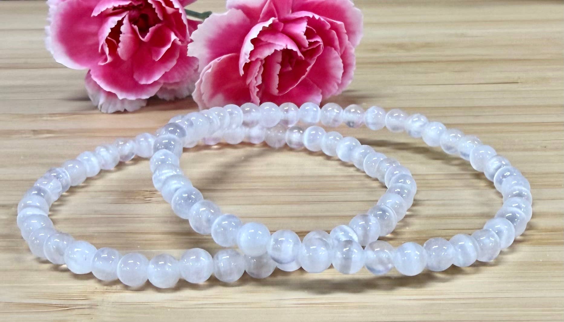 4mm Natural Selenite Crystal Healing Stretch Bracelet 7.5"