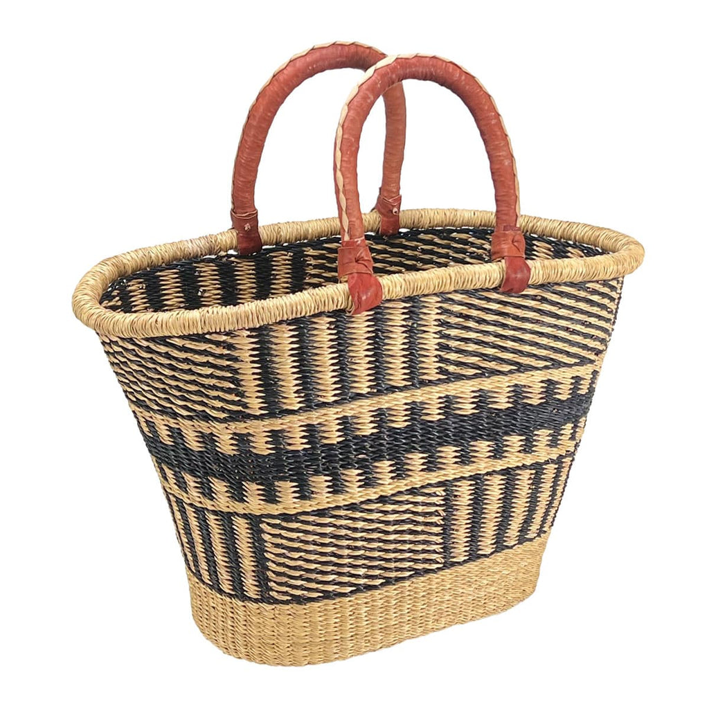 African Bolga Baskets : Navy/Natural V-shape Oval (G-144N+)