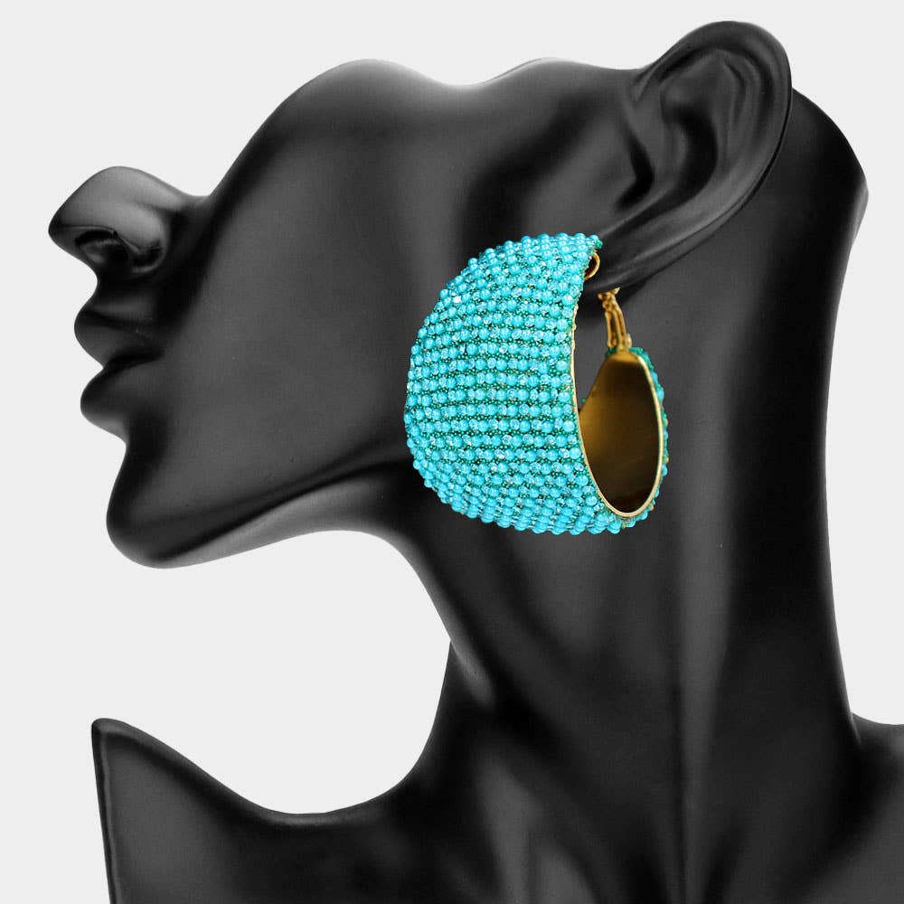 Oversized Wide Bling Studded Hoop Earrings