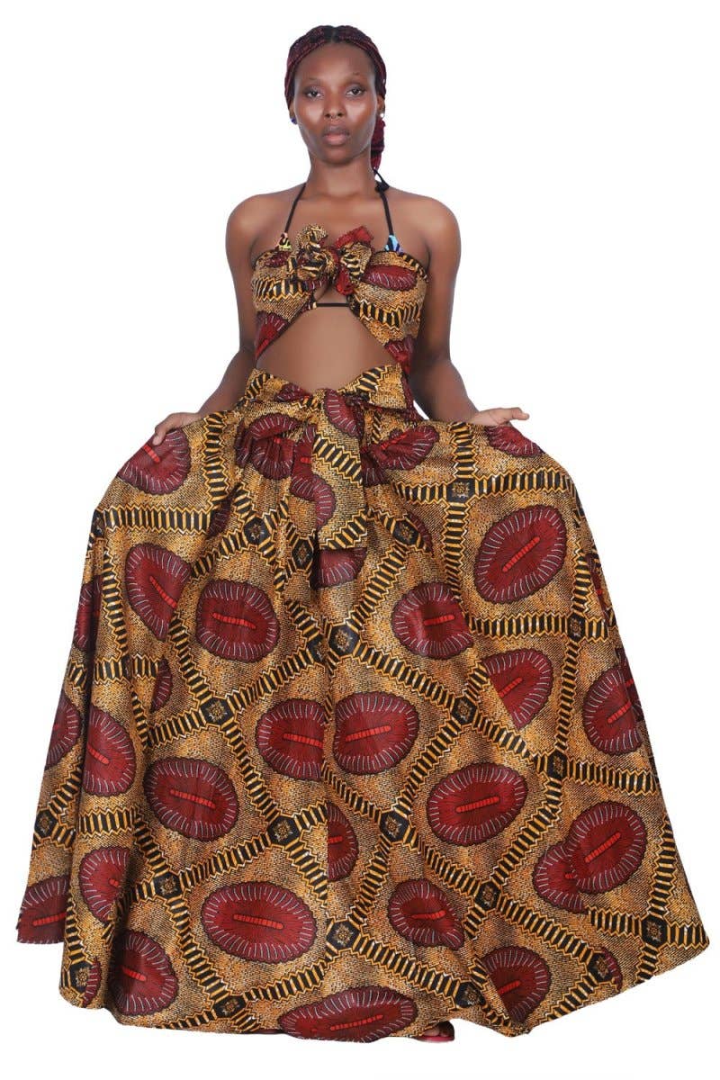 16317-283 African Print Wax Print Skirt with Headwrap