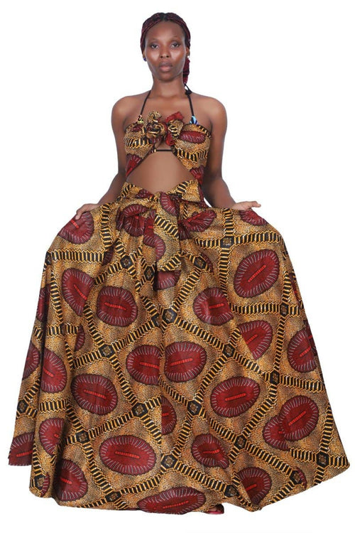 16317-283 African Print Wax Print Skirt with Headwrap