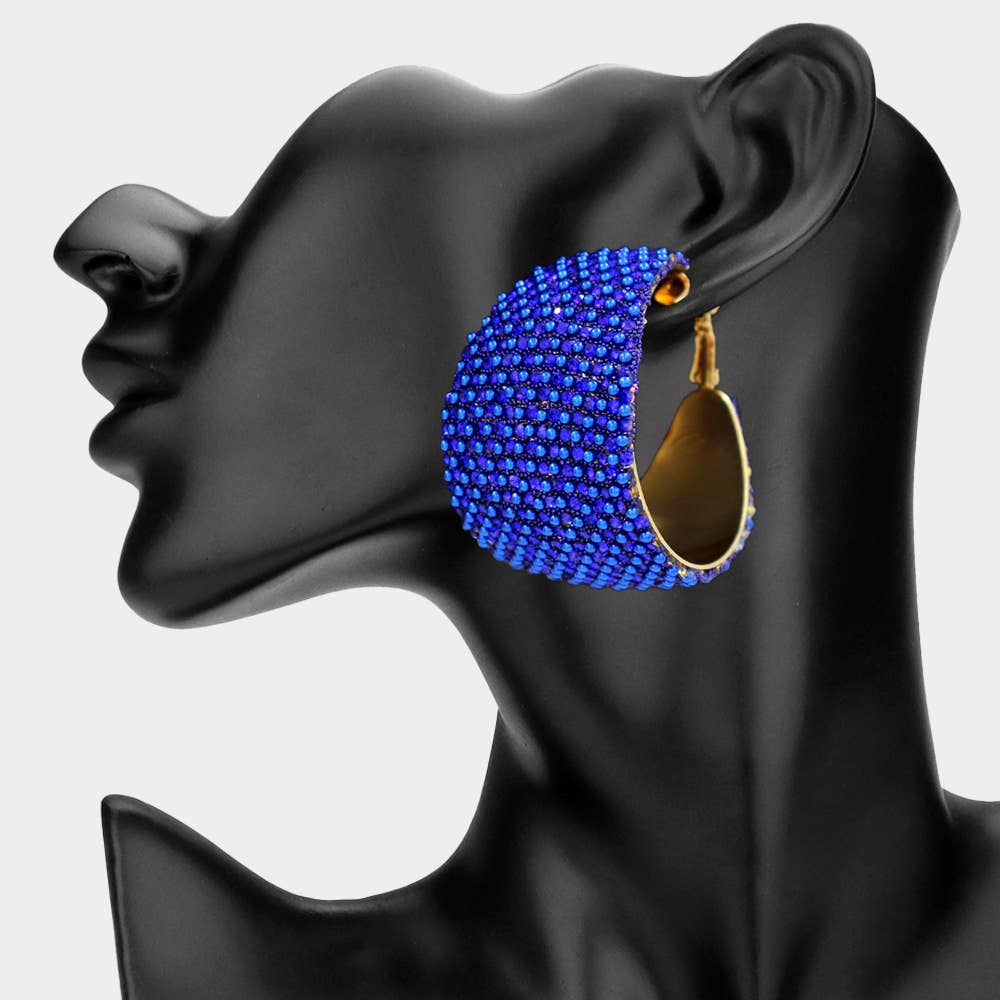 Oversized Wide Bling Studded Hoop Earrings