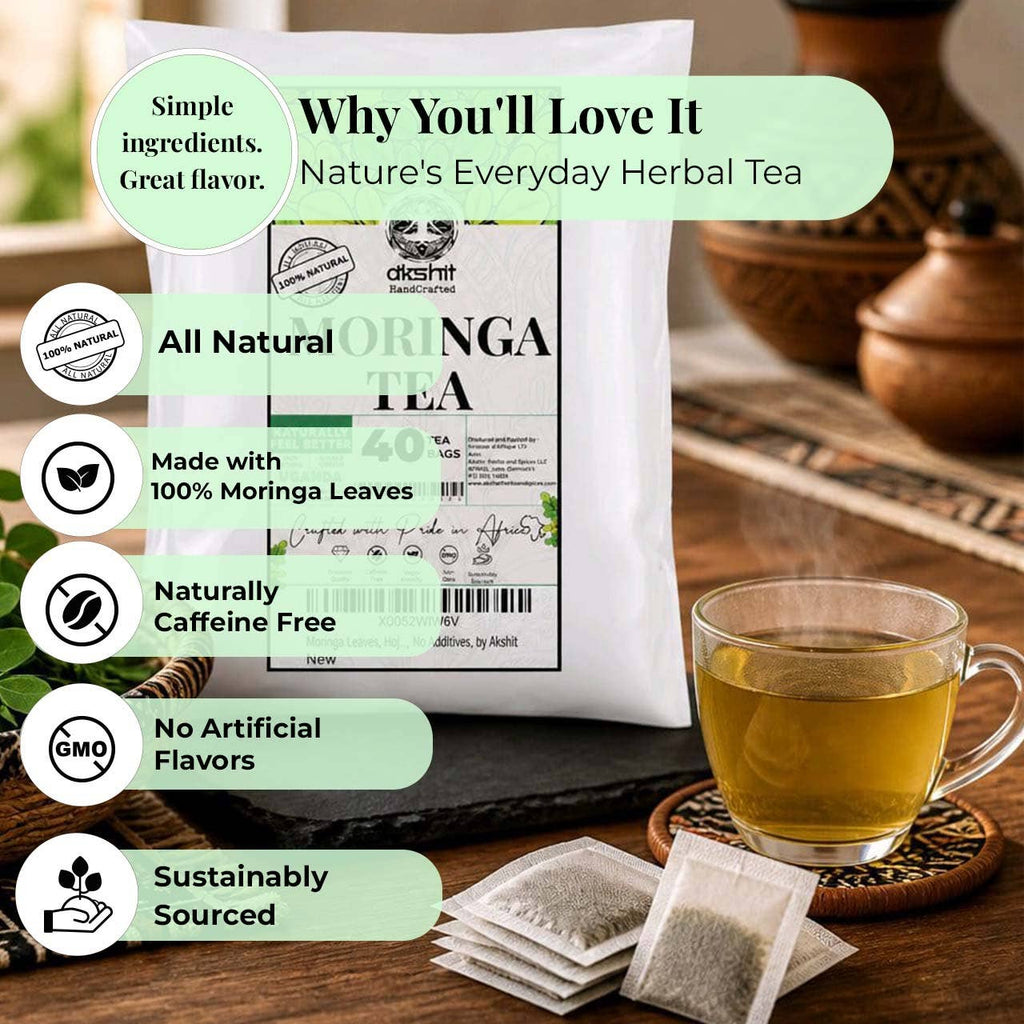 Premium Moringa 40 Tea Bags,  100% Pure Moringa Leaves