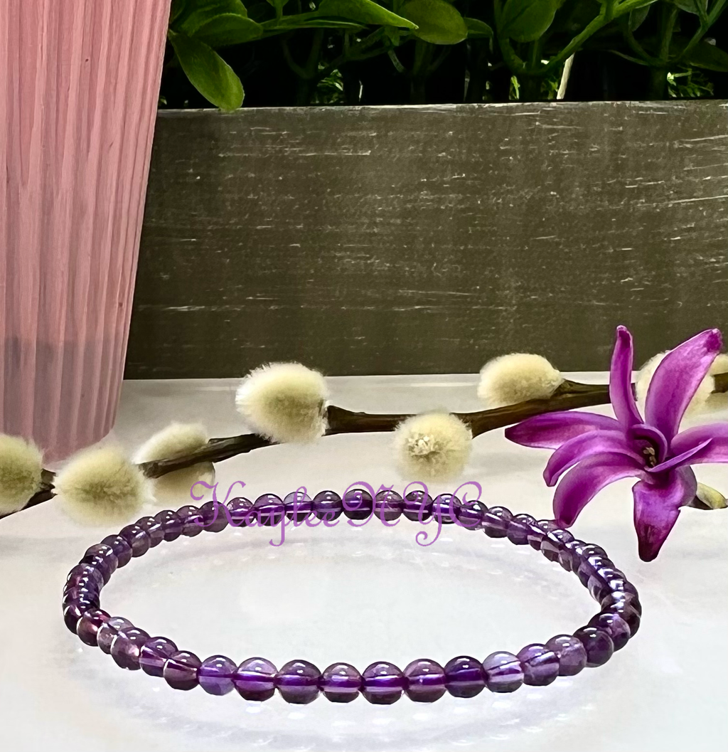 Natural Amethyst 4mm 7.5” Crystal Healing Stretch Bracelet