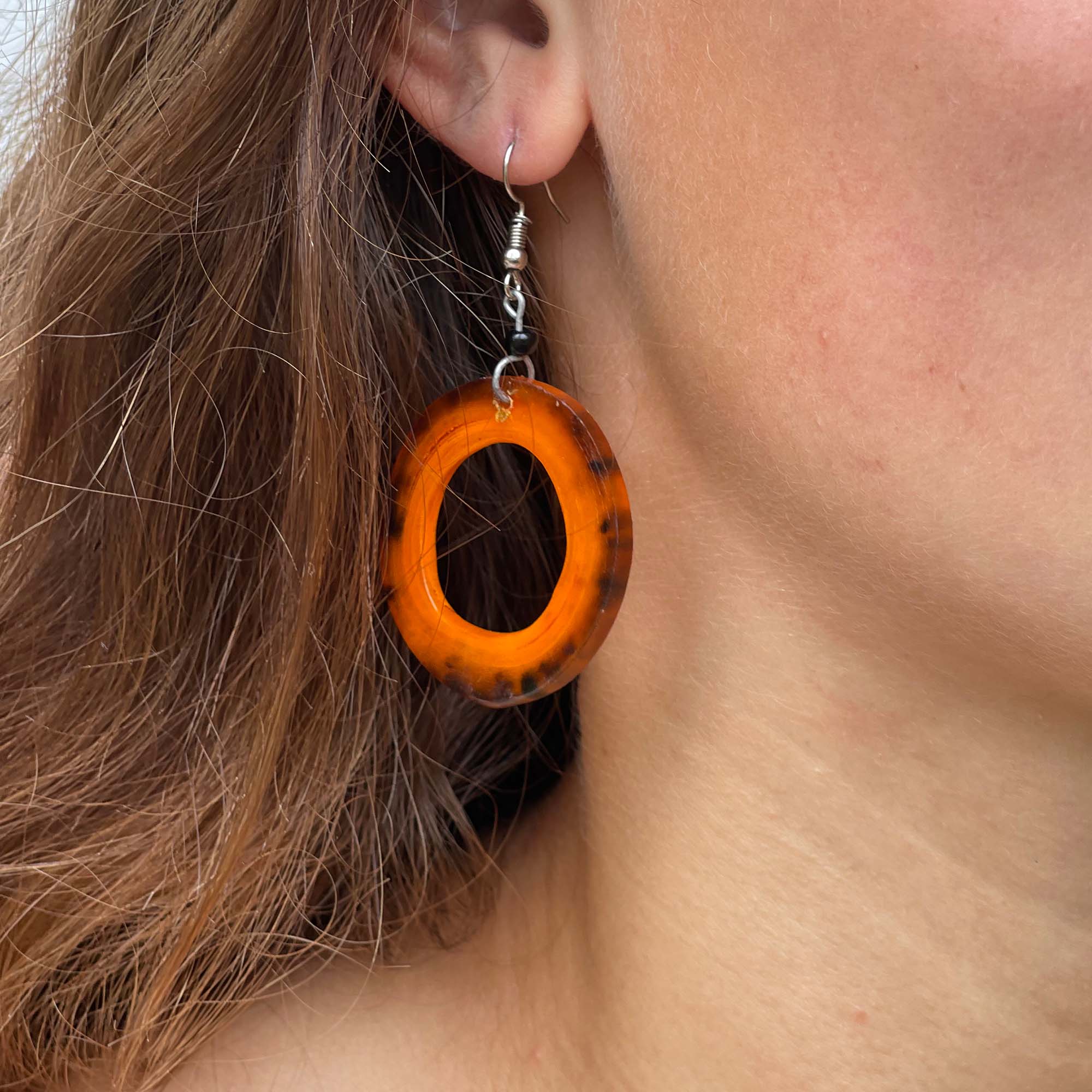 Elongated Dangle Horn Earrings, Orange