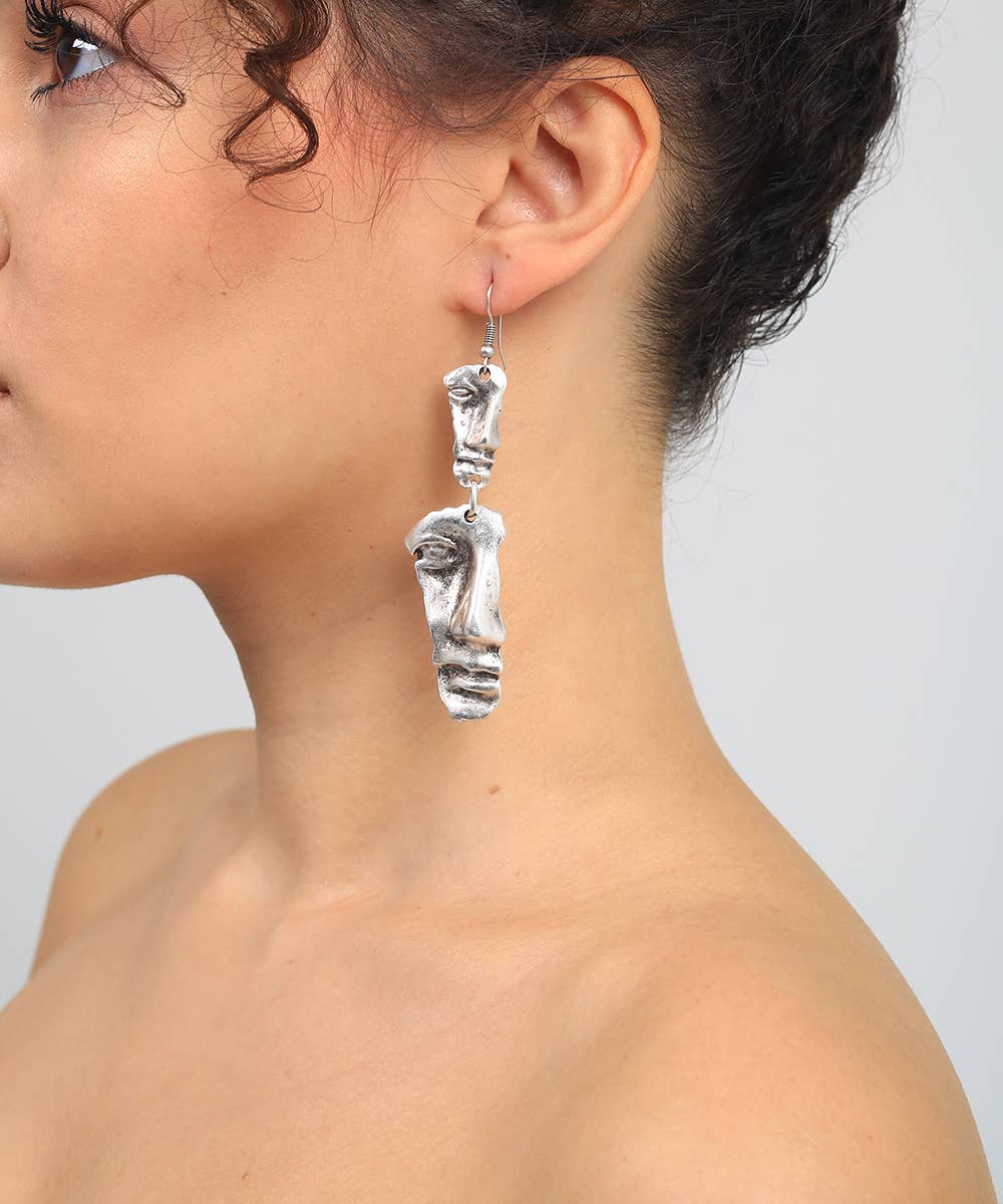 Antique Silver Plated Double Face Design Earrings