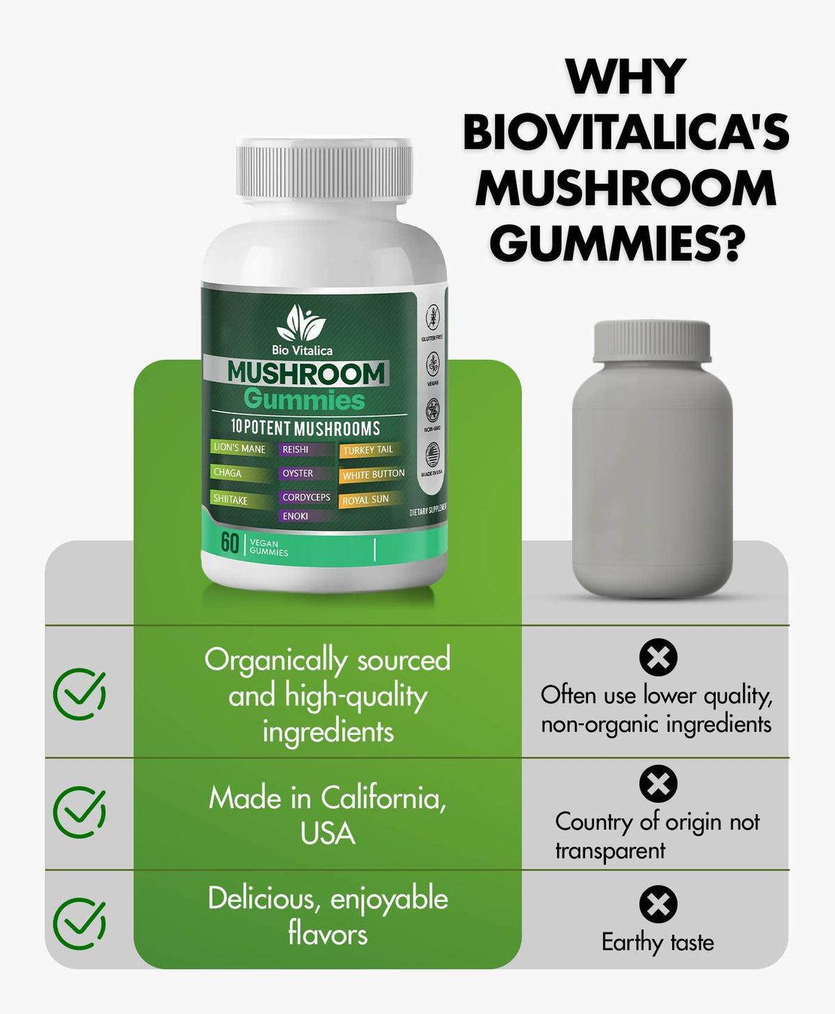 Mushroom Gummies - 10 Blend Lion's Mane Reishi Chaga Oyster