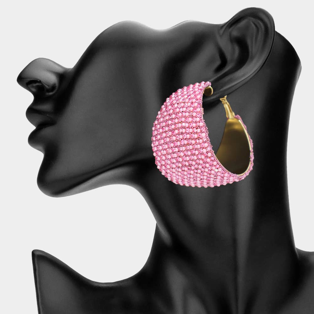 Oversized Wide Bling Studded Hoop Earrings