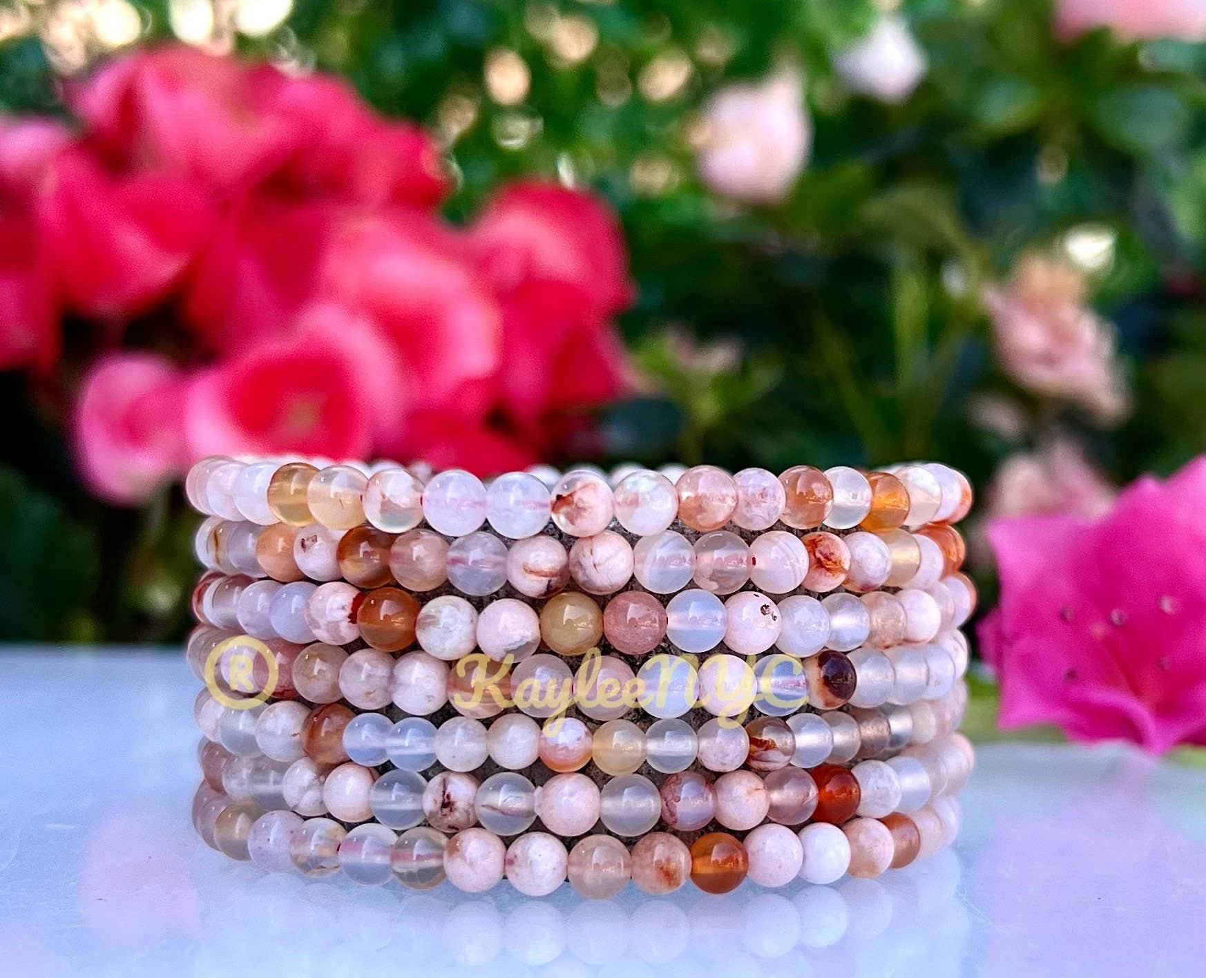 Natural Flower Agate 4mm Crystal Healing Stretch Bracelet
