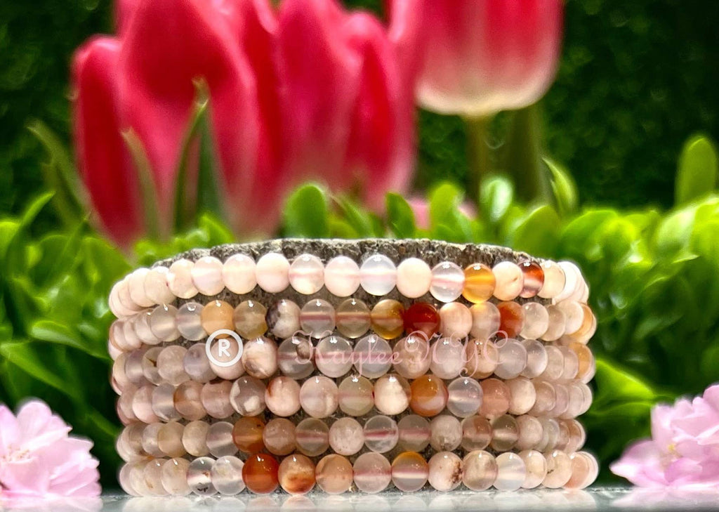 Natural Flower Agate 4mm Crystal Healing Stretch Bracelet