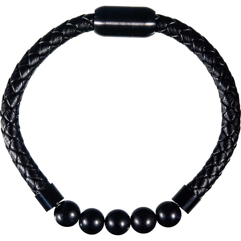 Vegan Leather Braided Bracelet w/ Magnetic Clasp -Black