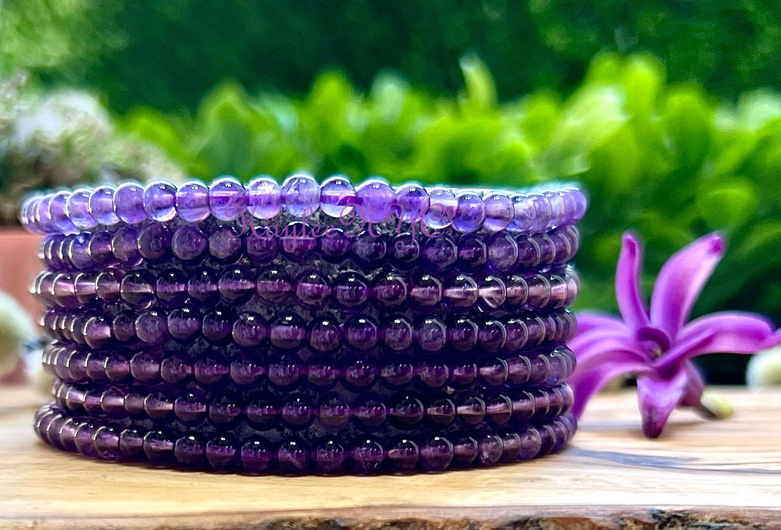 Natural Amethyst 4mm 7.5” Crystal Healing Stretch Bracelet