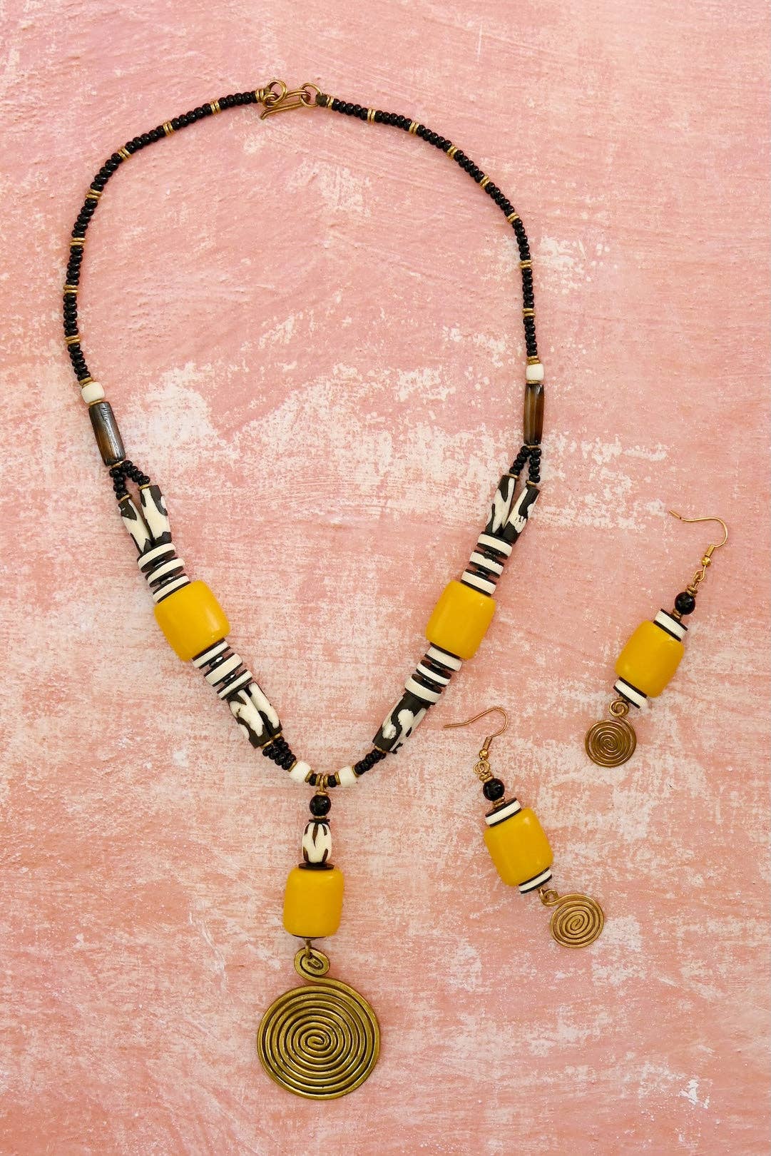 Retro Spin Yellow Trade Bead Earrings