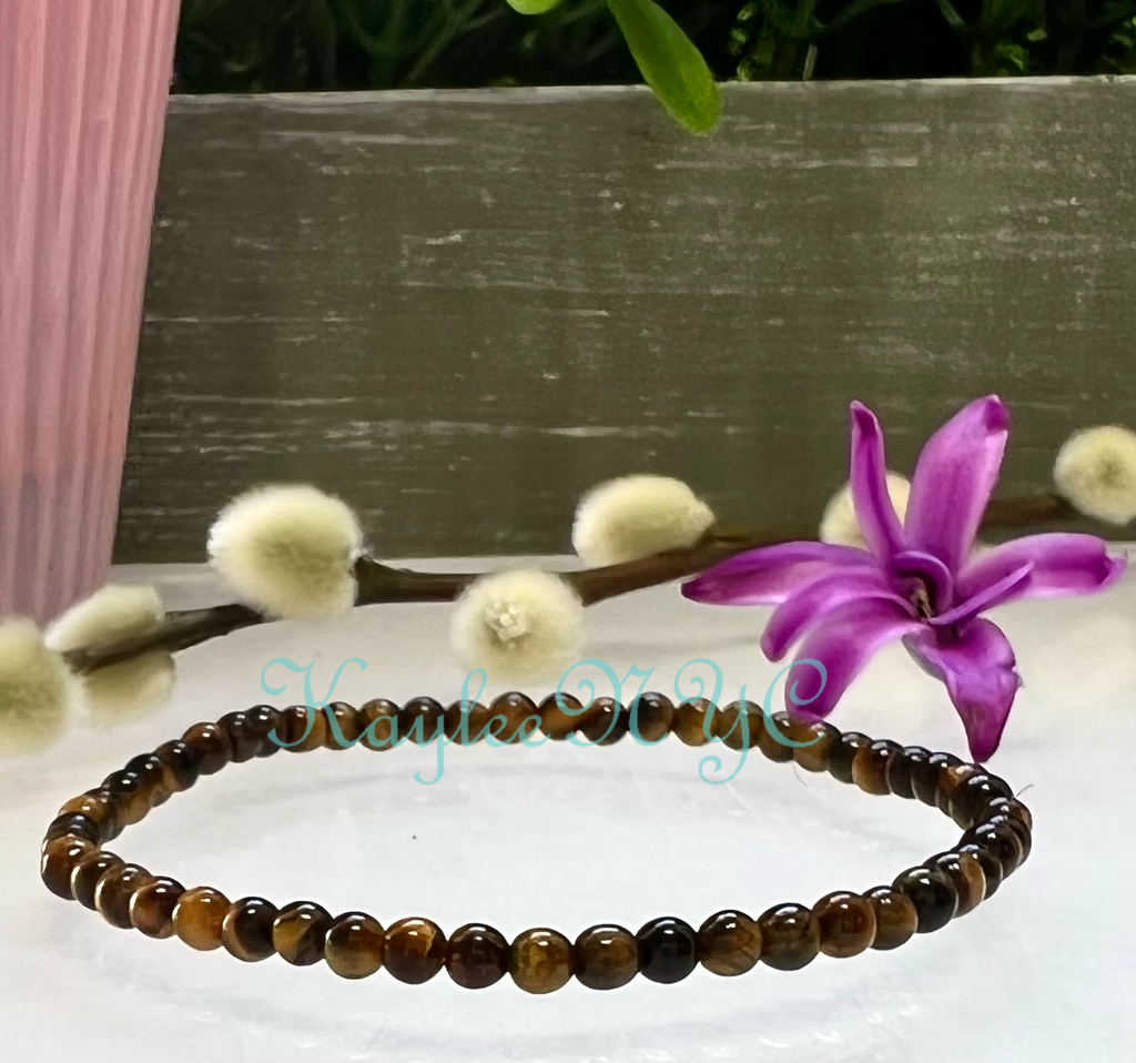 4mm Natural Tiger Eye Crystal Healing Stretch Bracelet 7.5"