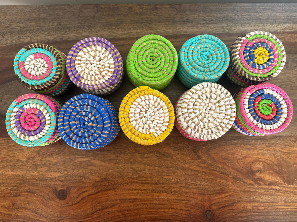 Flat Lidded Mini Sweetgrass Basket, Assorted - Set of 6