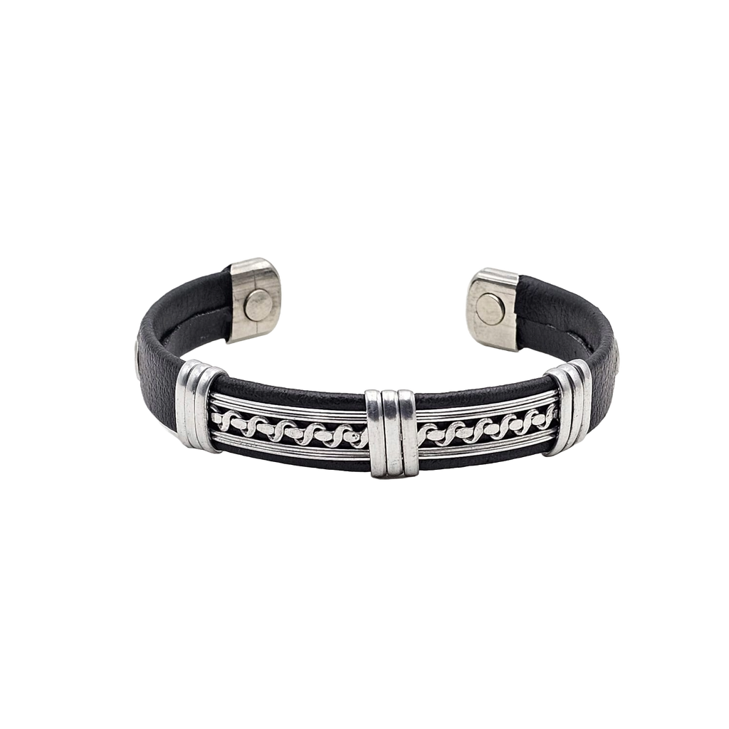 Solid Copper Faux Leather Wrapped Magnetic Bracelet Cuff