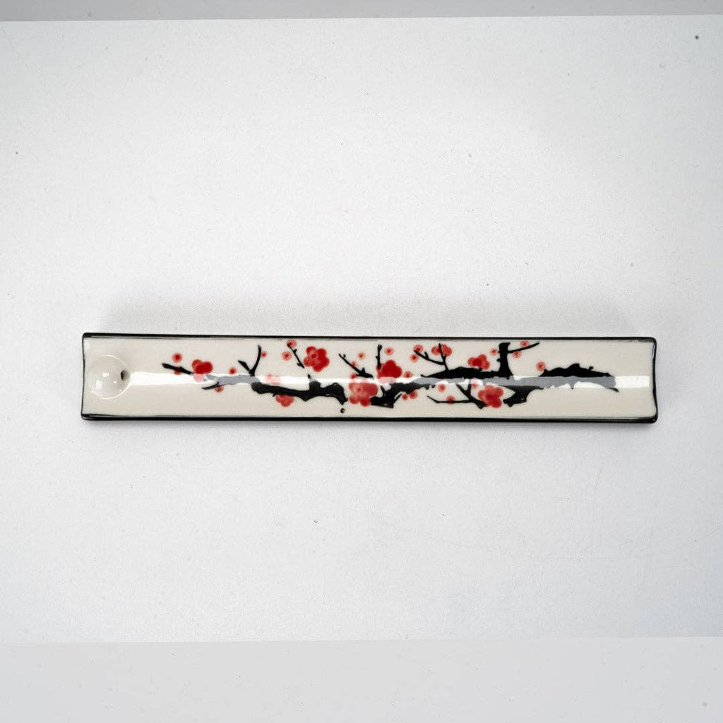 Handpainted Ceramic Incense Holder 9 inch L Cherry Blossoms (1/72)