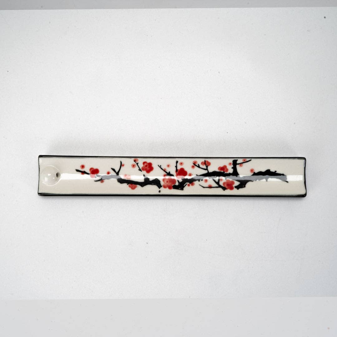 Handpainted Ceramic Incense Holder 9 inch L Cherry Blossoms (1/72)