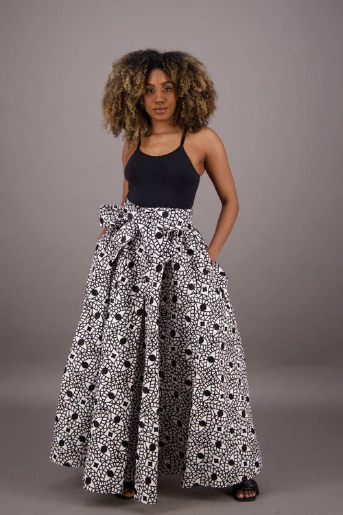 16317-260 Full-Length Tie-Waist African Wax Print Skirt