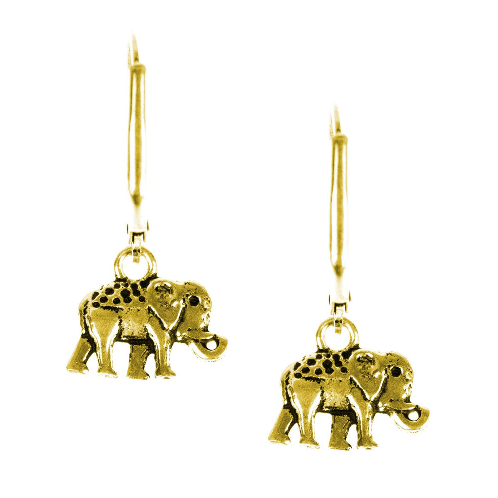 Elephant Trunk Up Brass Earrings - Golden