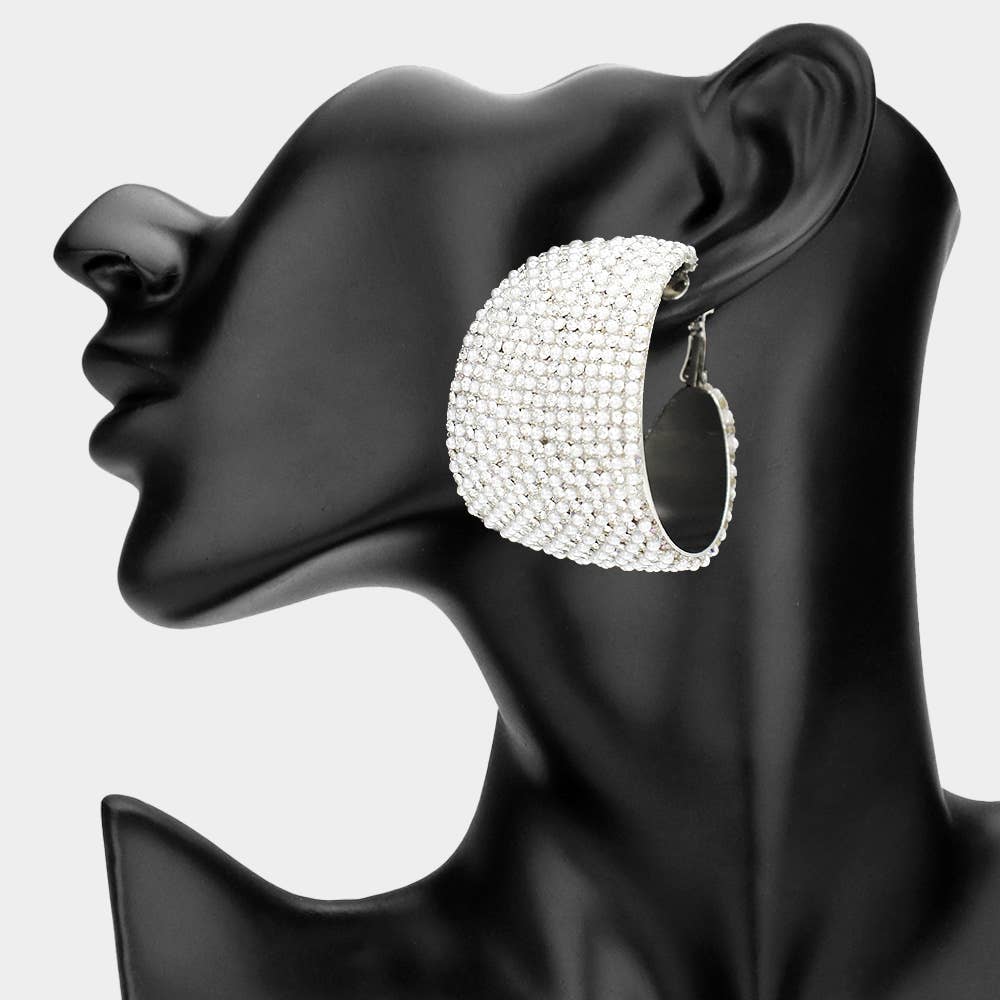 Oversized Wide Bling Studded Hoop Earrings