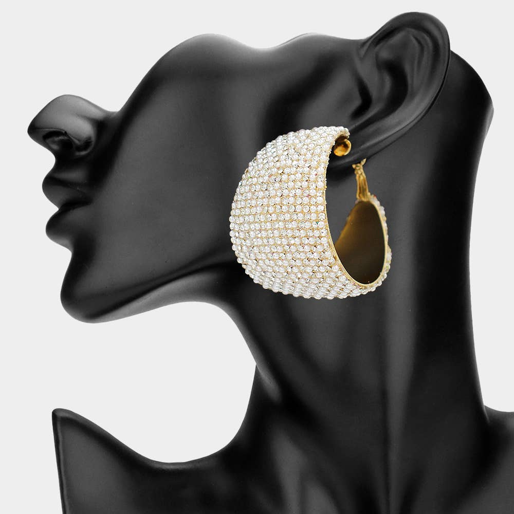 Oversized Wide Bling Studded Hoop Earrings