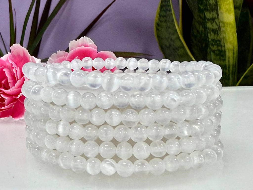 4mm Natural Selenite Crystal Healing Stretch Bracelet 7.5"