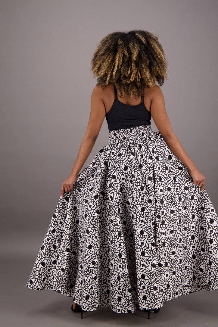 16317-260 Full-Length Tie-Waist African Wax Print Skirt