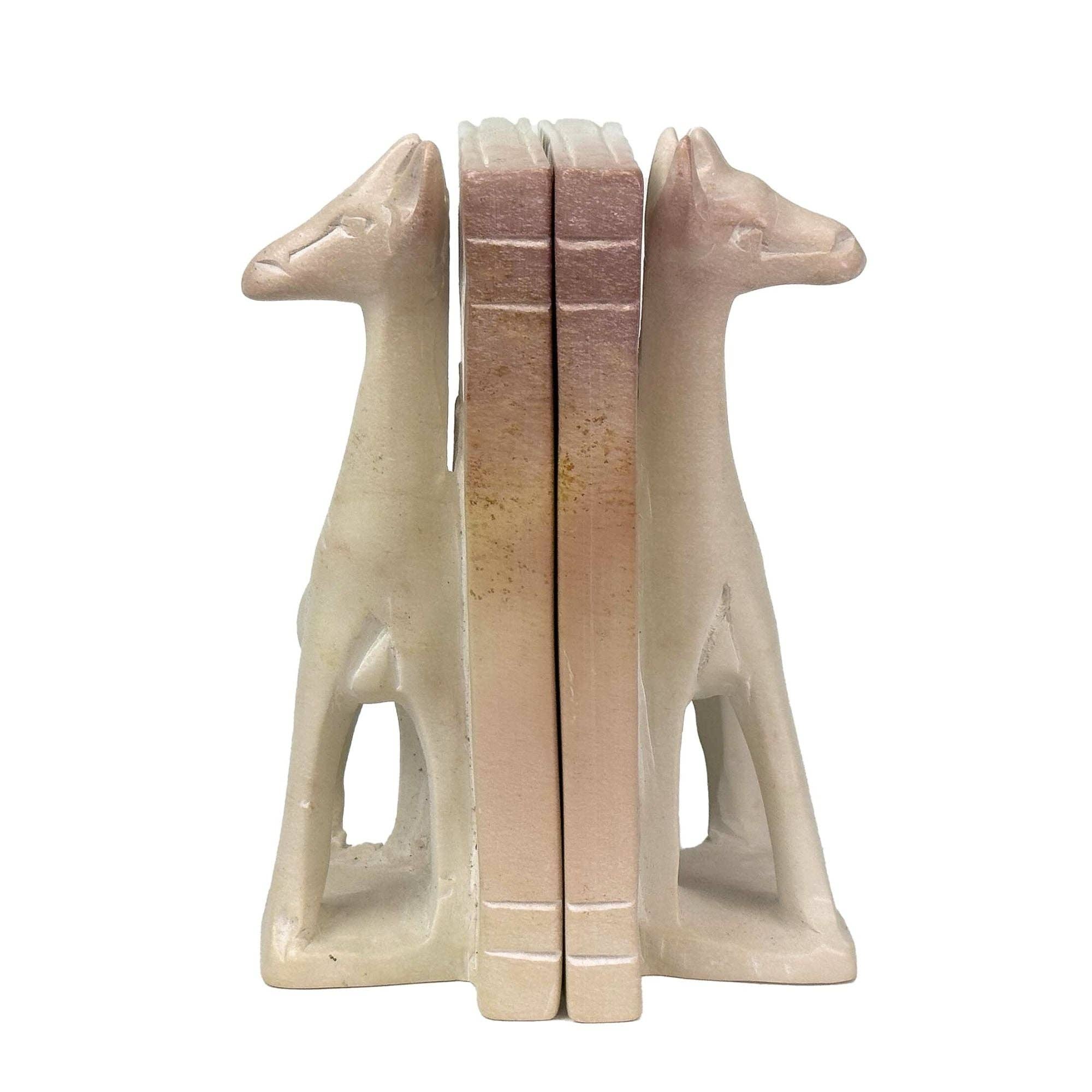 Soapstone Giraffe Natural Stone Bookends