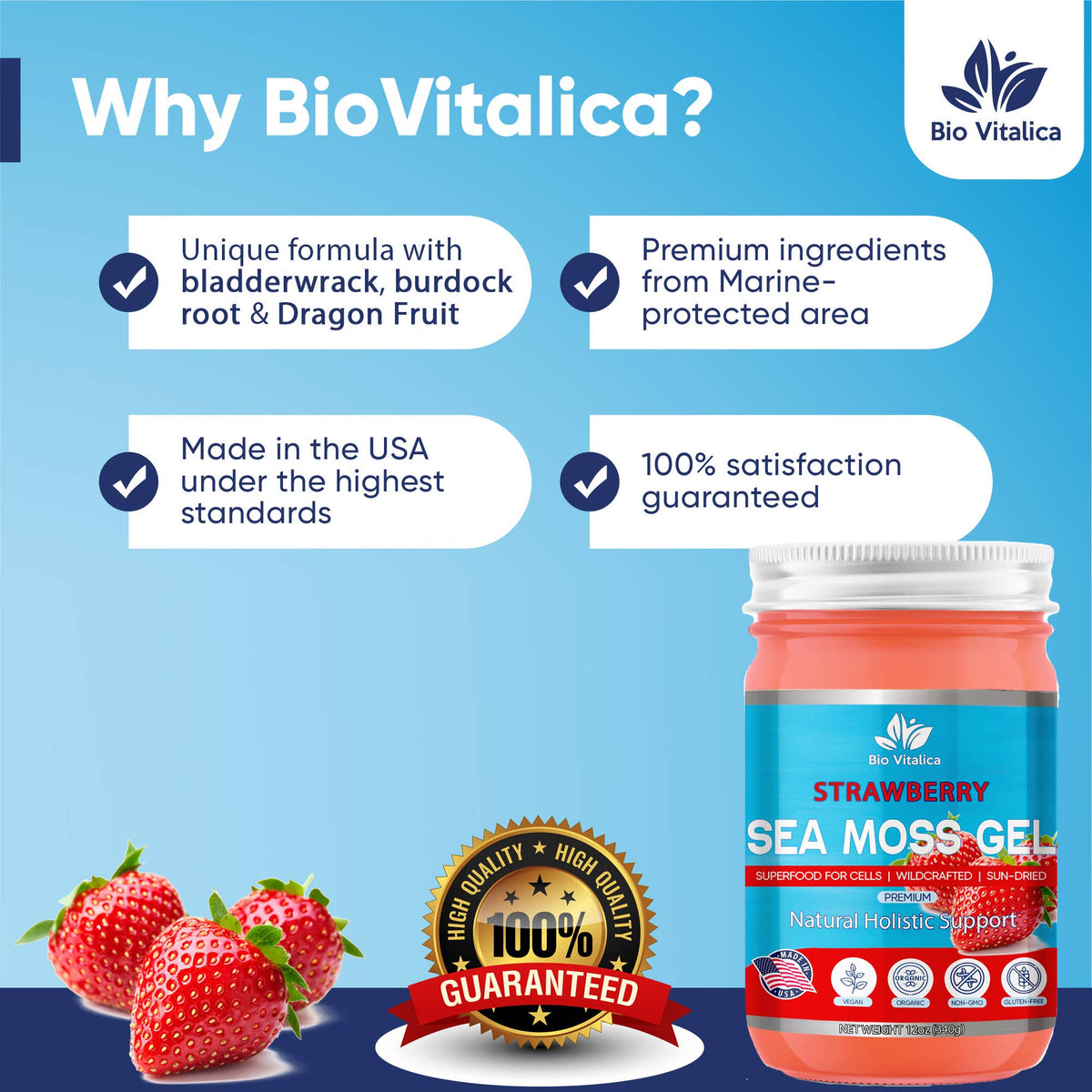 Sea Moss Gel Strawberry Flavor – Wildcrafted, Sun-Dried