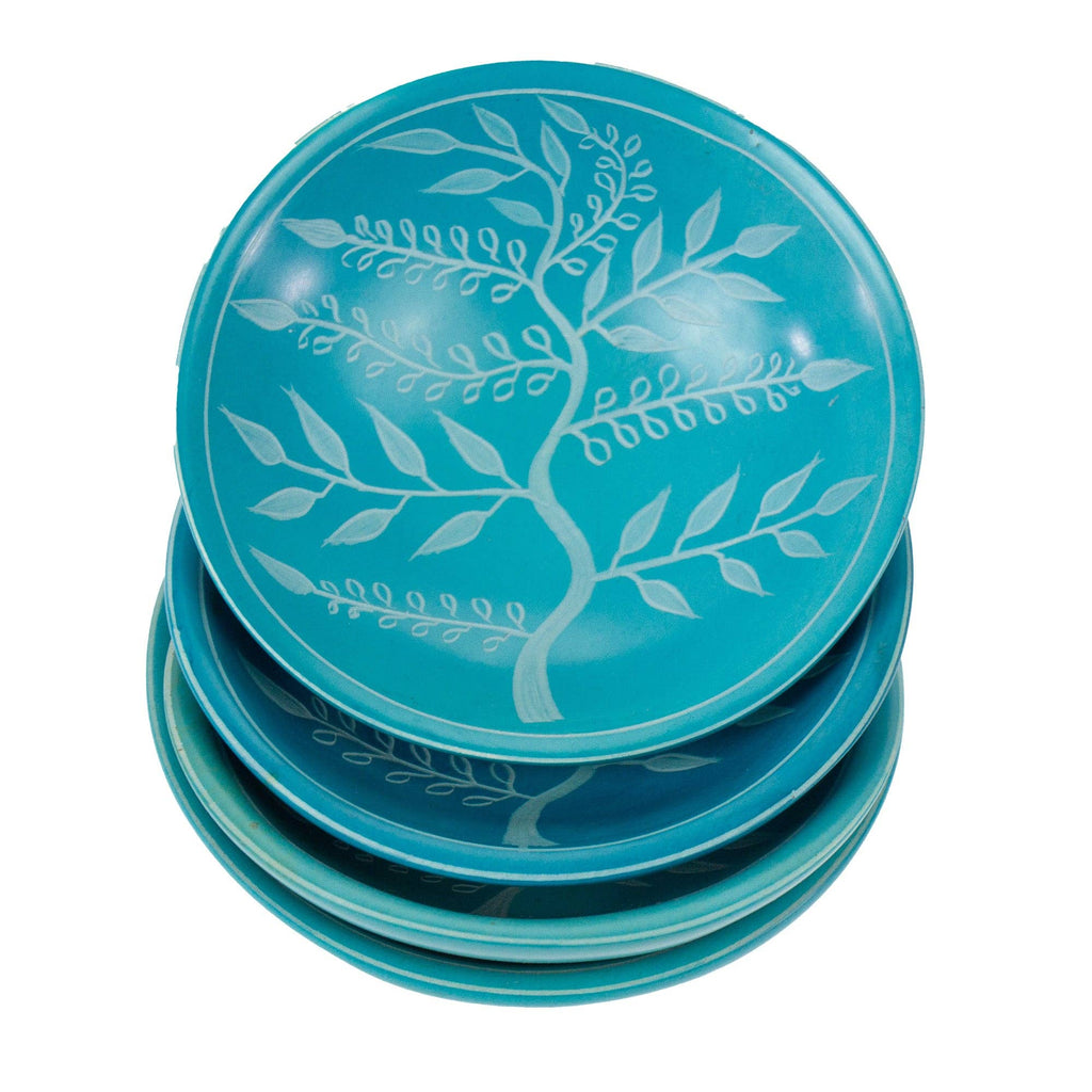 Painted Soapstone Carved Dish, Turquoise Etching