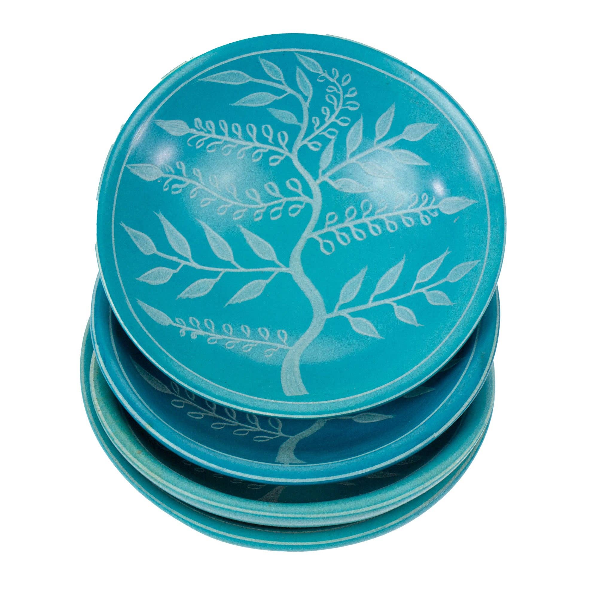 Painted Soapstone Carved Dish, Turquoise Etching