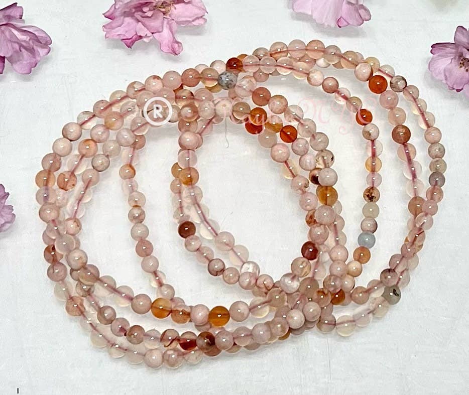 Natural Flower Agate 4mm Crystal Healing Stretch Bracelet