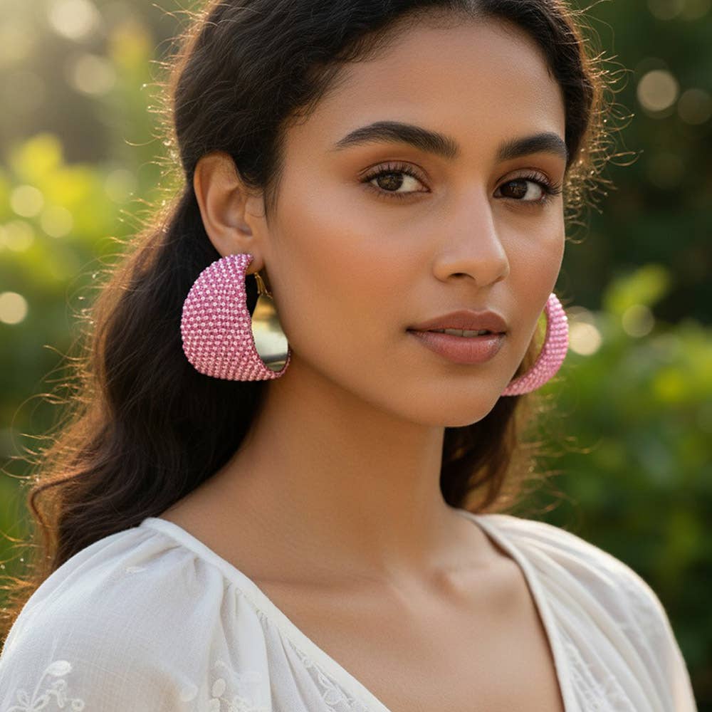 Oversized Wide Bling Studded Hoop Earrings