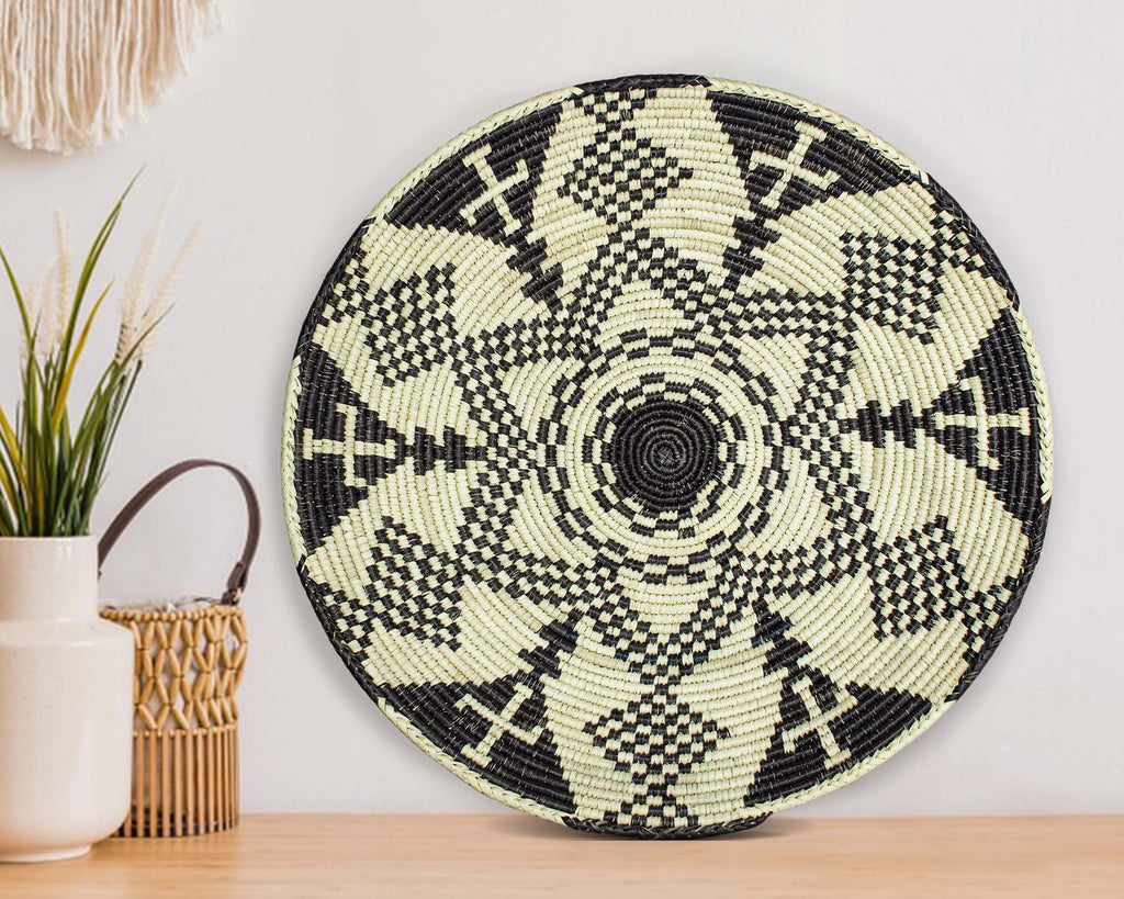 14" Handwoven Zulu Bowl for Wall Basket Decor