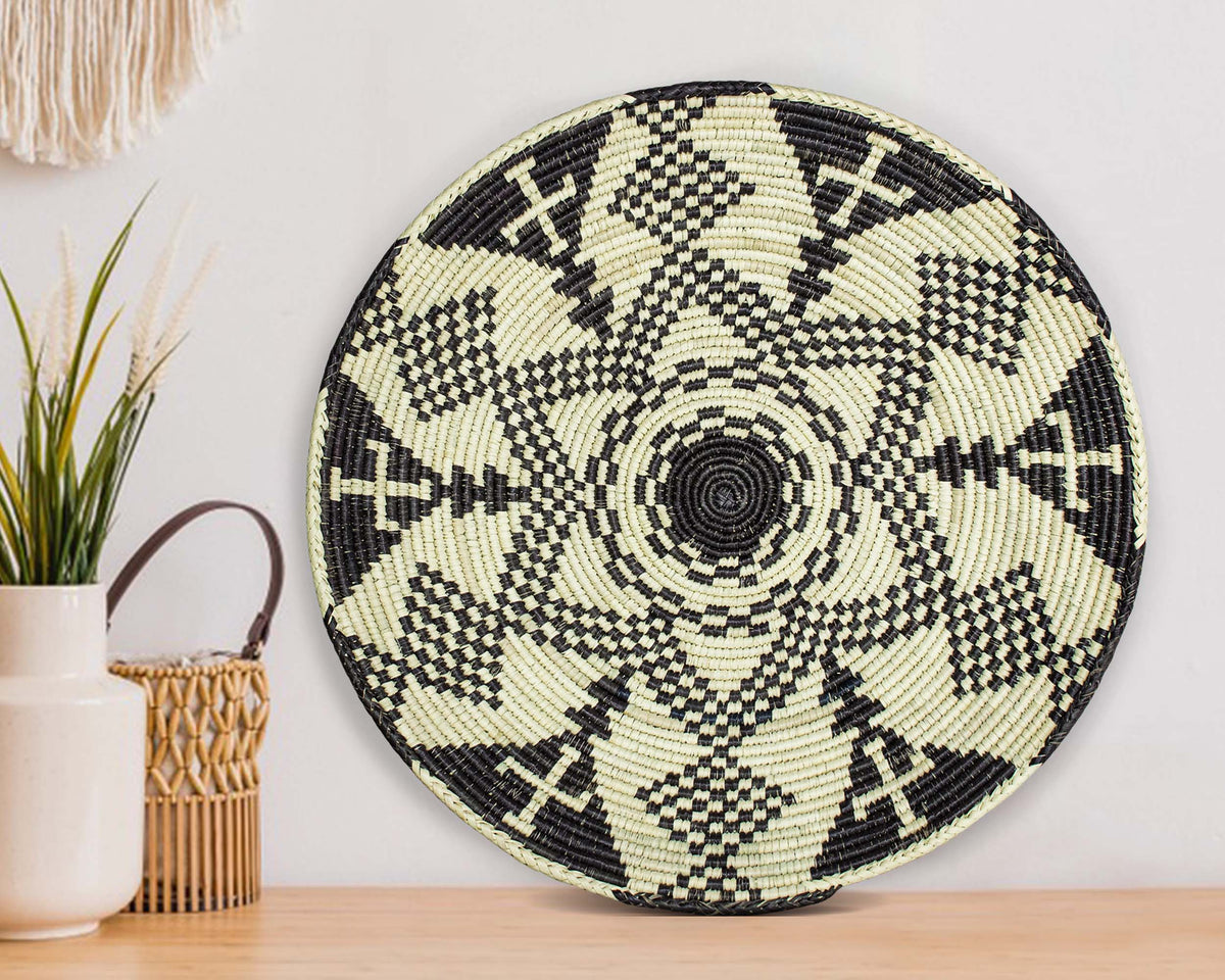 14" Handwoven Zulu Bowl for Wall Basket Decor
