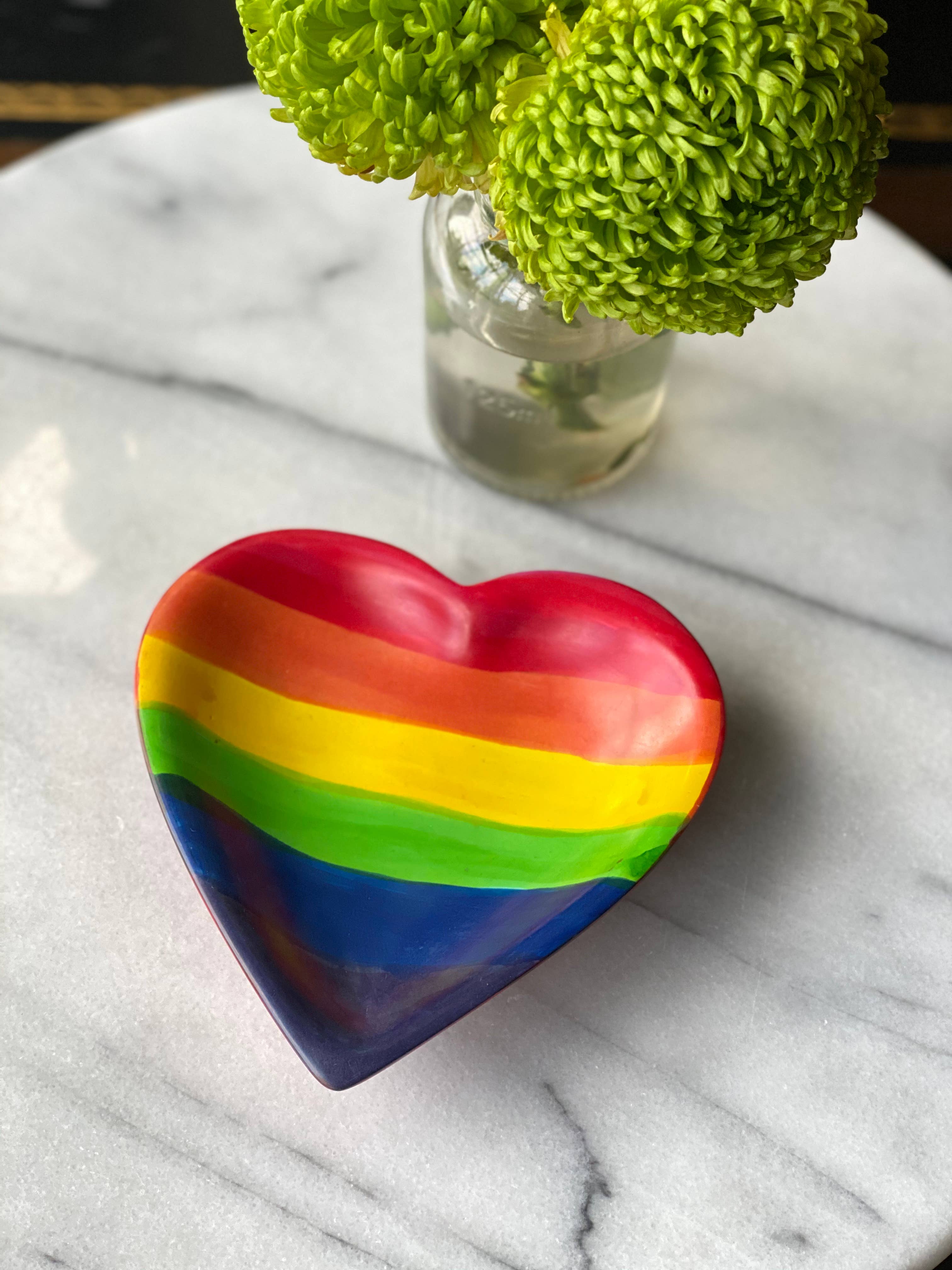Rainbow Soapstone Heart Trinket Bowl - Medium