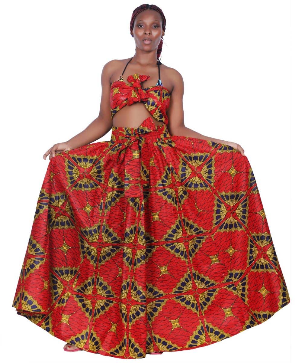 16317-288 African Print Wax Print Skirt with Headwrap