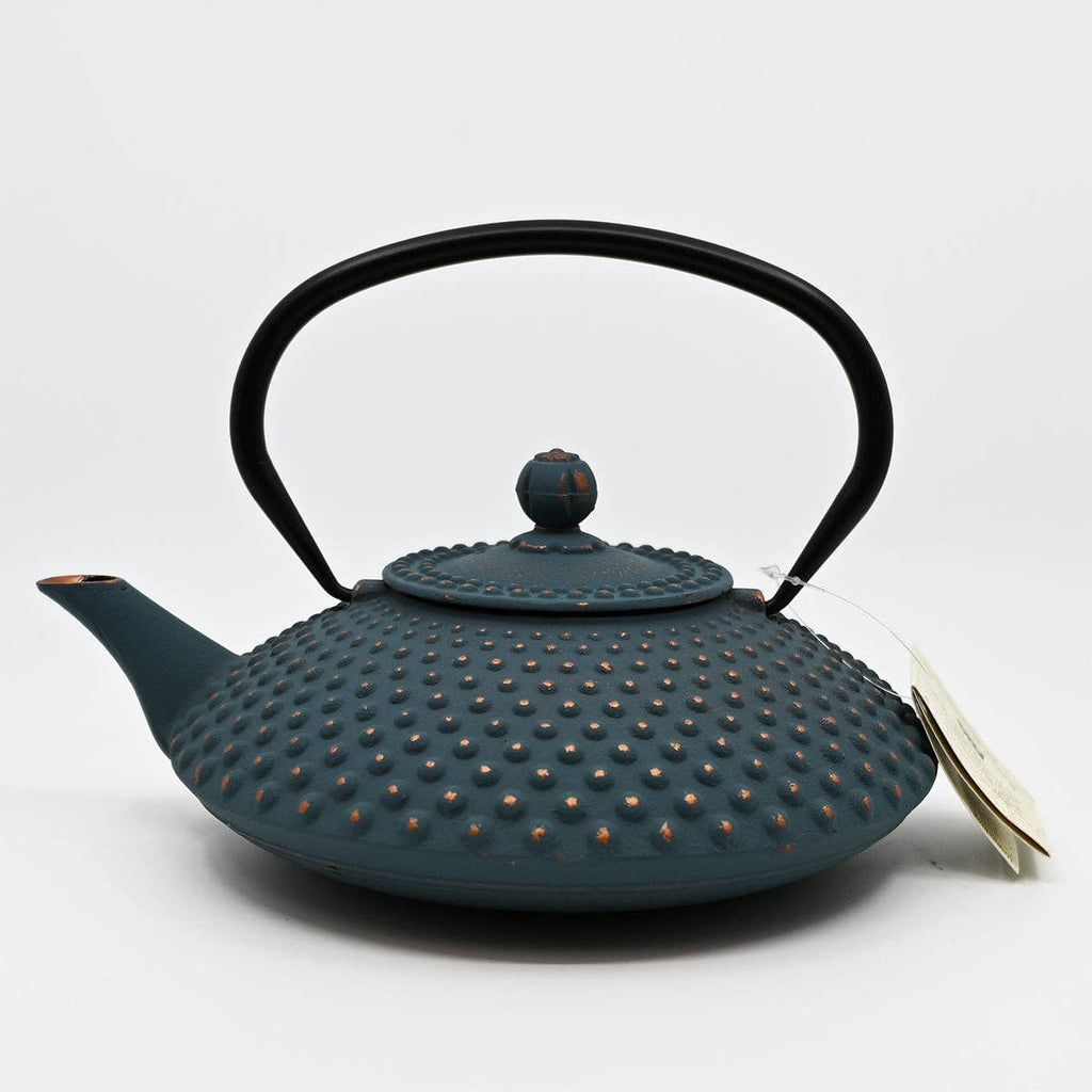 Teal Blue Hobnail Design 42oz Cast Iron Tea Pot (1/8)