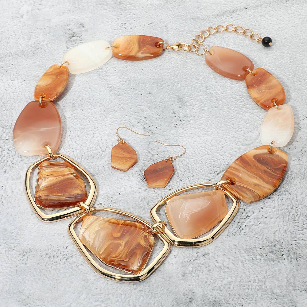 Geometric Chunky Sparkled Celluloid Acetate Plate Link Statement Necklace