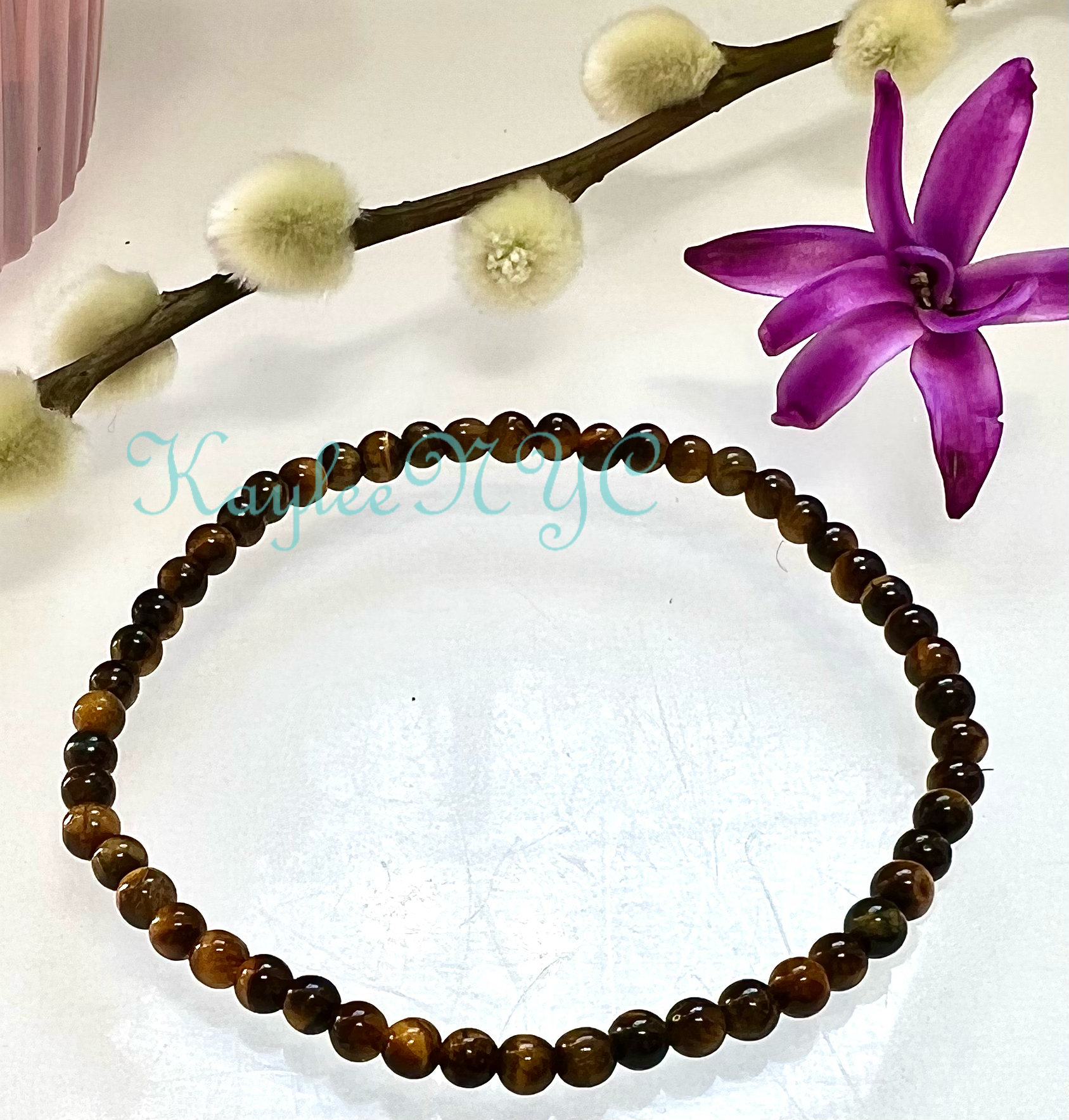 4mm Natural Tiger Eye Crystal Healing Stretch Bracelet 7.5"