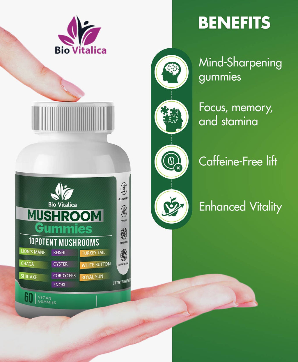 Mushroom Gummies - 10 Blend Lion's Mane Reishi Chaga Oyster