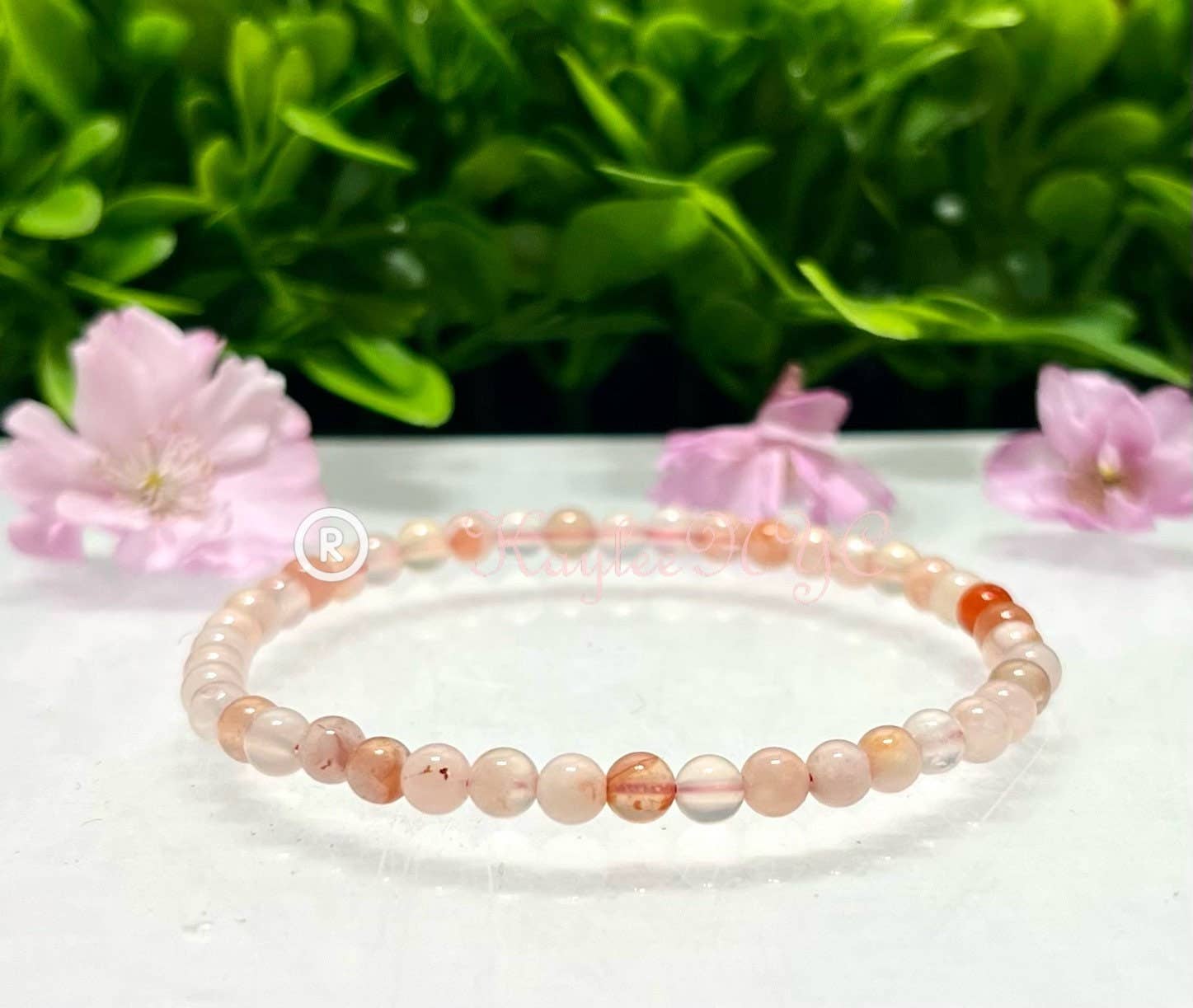 Natural Flower Agate 4mm Crystal Healing Stretch Bracelet