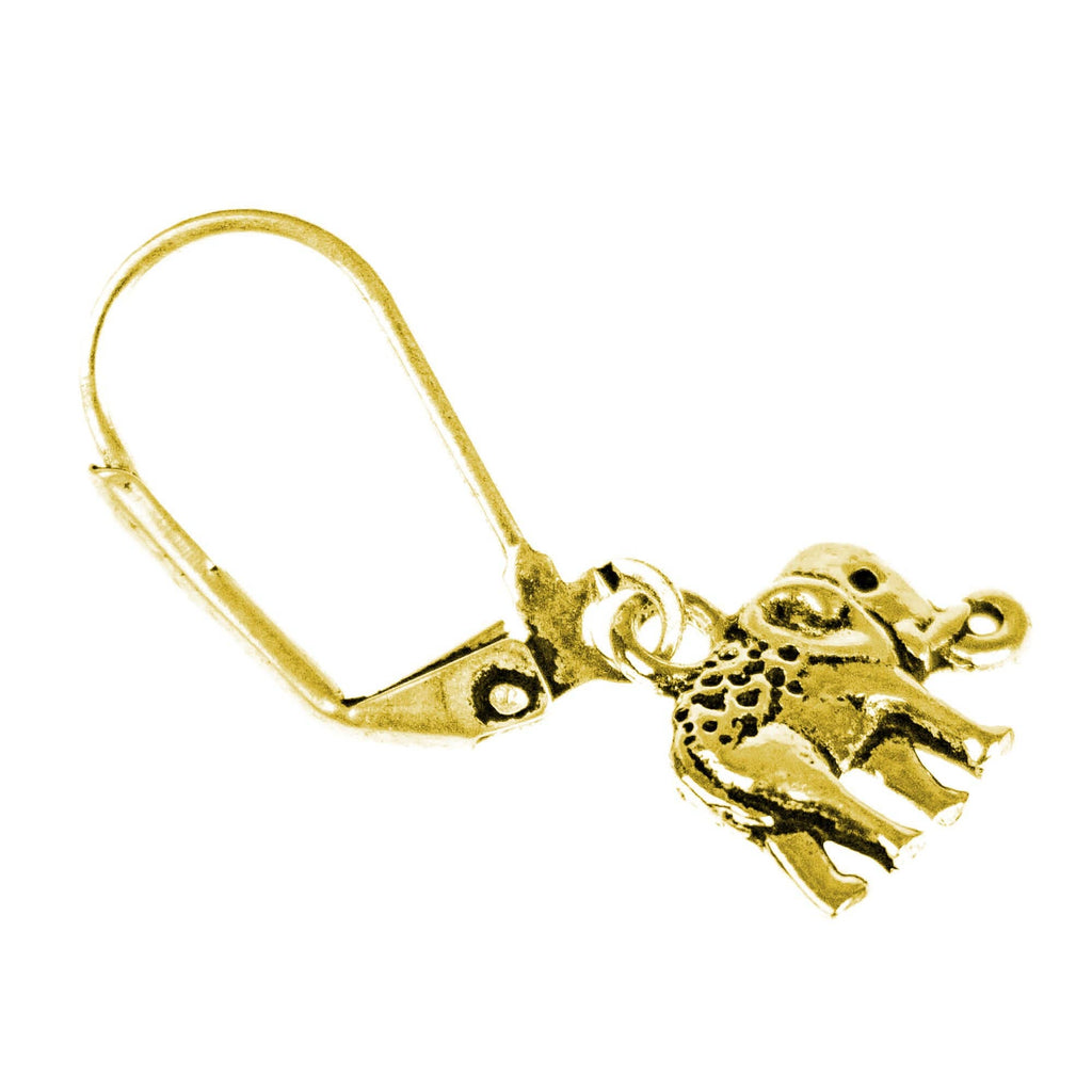 Elephant Trunk Up Brass Earrings - Golden