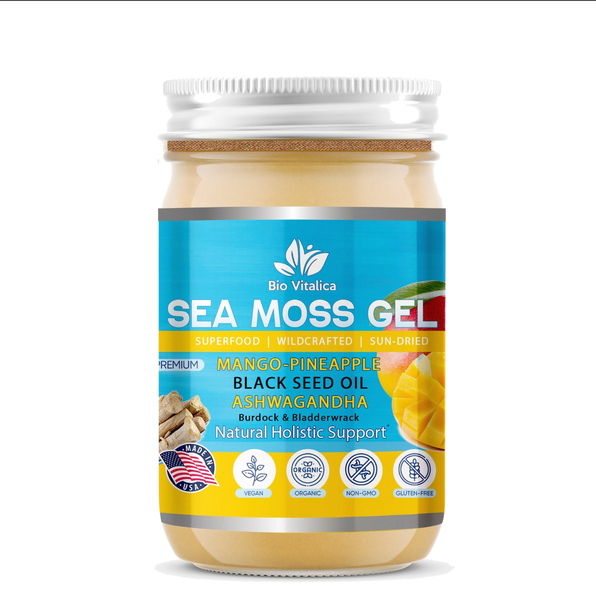 Mango-Pineapple Sea Moss Gel Black Seed Oil & Ashwagandha