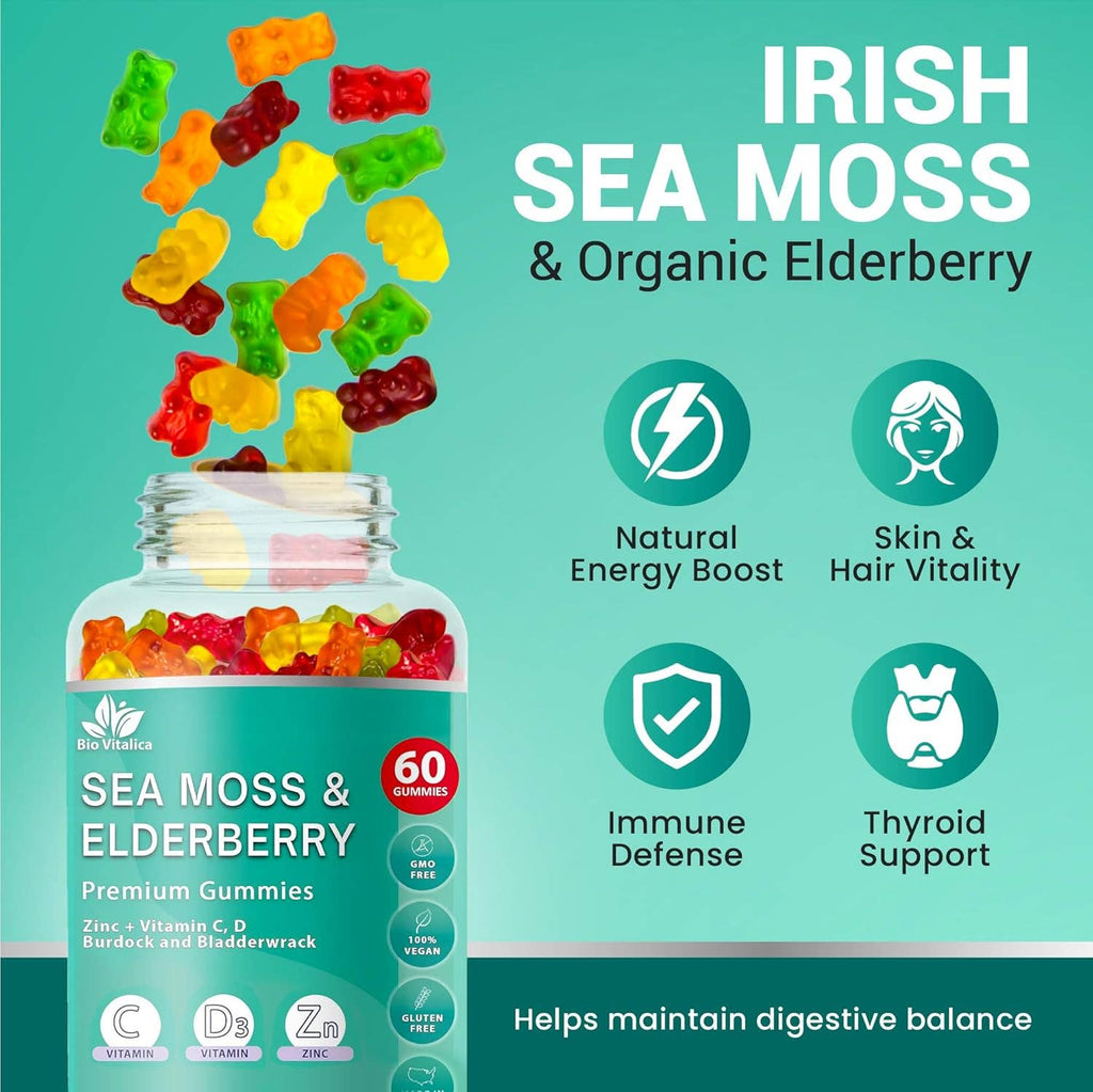 Sea Moss Elderberry Gummies Vitamin C D + Zinc Bio Vitalica