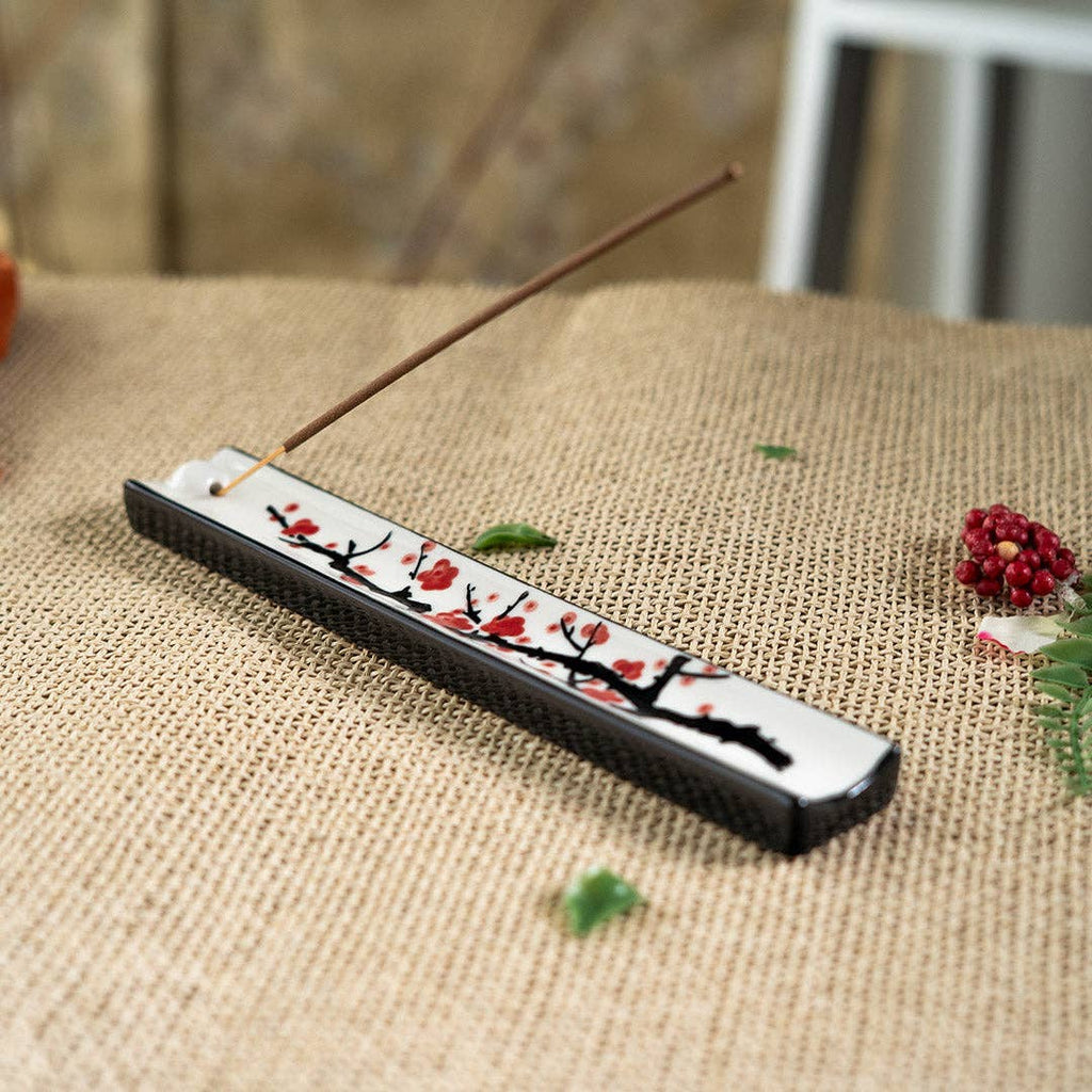 Handpainted Ceramic Incense Holder 9 inch L Cherry Blossoms (1/72)