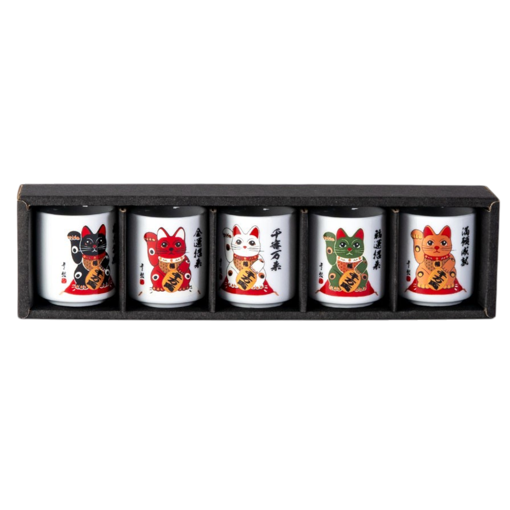 5 Piece 1.5oz Sake Cup Gift Set Lucky Cats JP (1/60)